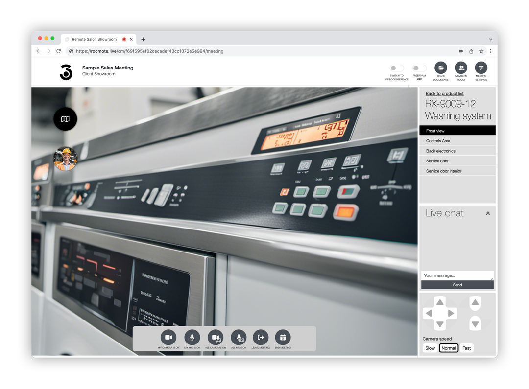 Plataforma Roomote mostrando detalles de maquinaria pesada